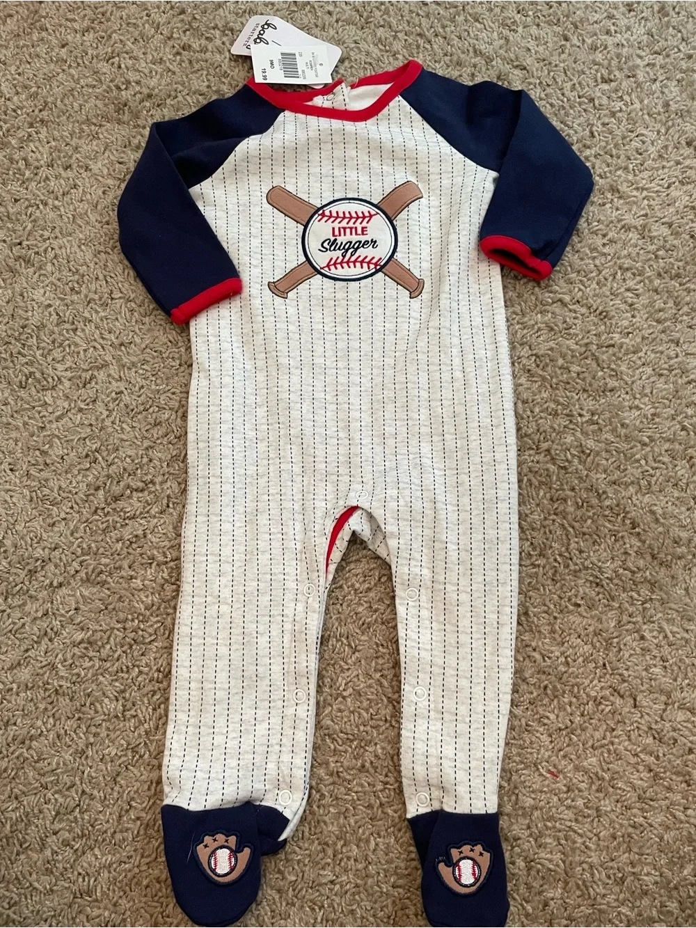 Baby Starters Navy, Cream & Red 'Little Slugger' Footie